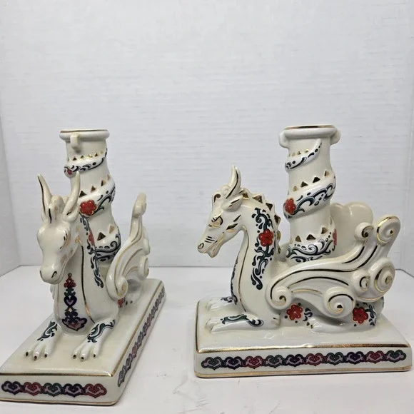 Vtg Franklin Mint The Imperial Dragons‎ of Heaven & Earth Dragon Candle Holders
